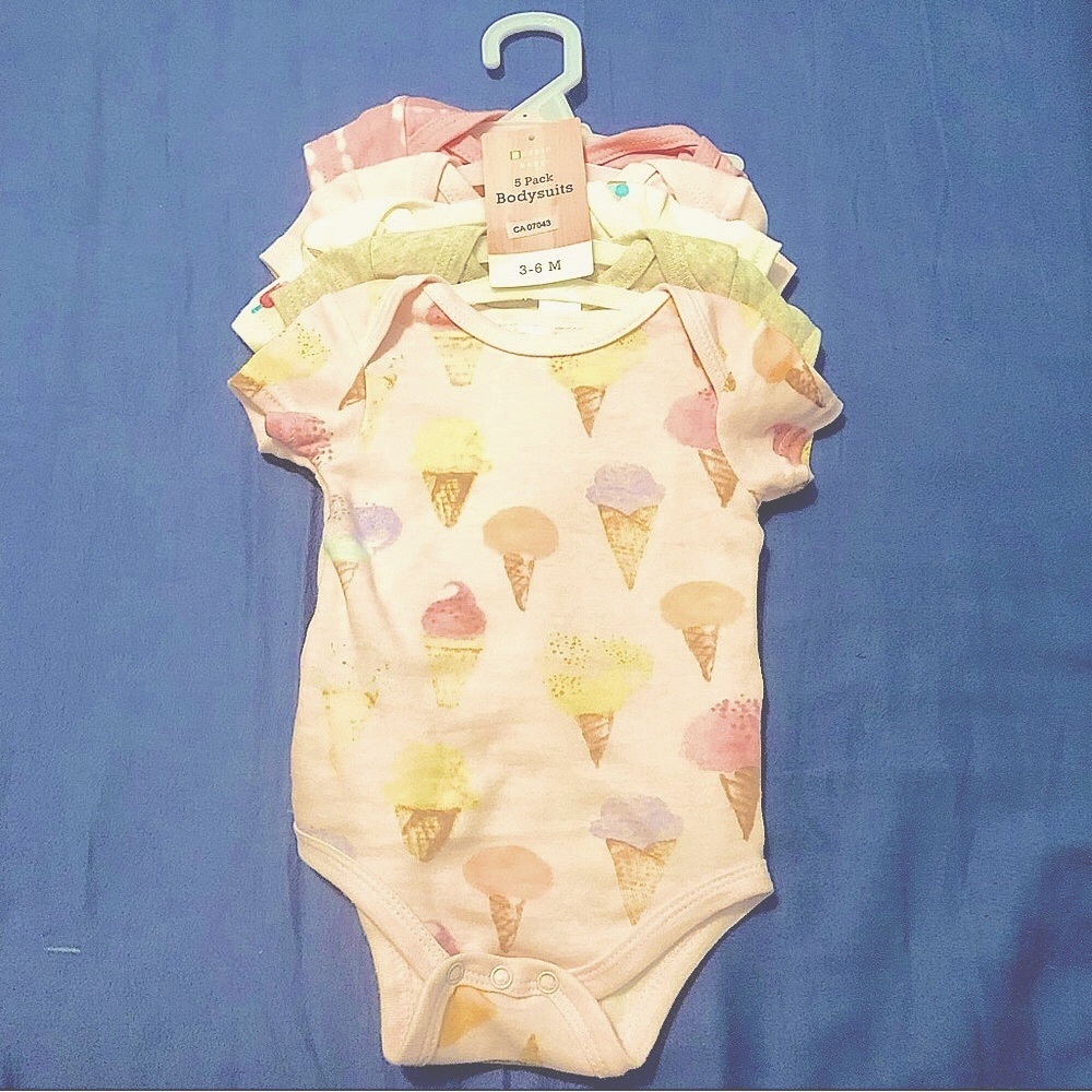 Modern Baby 5 Pack Bodysuits Onesies 3-6 Months Ice-cream Cones Pink/Grey/White